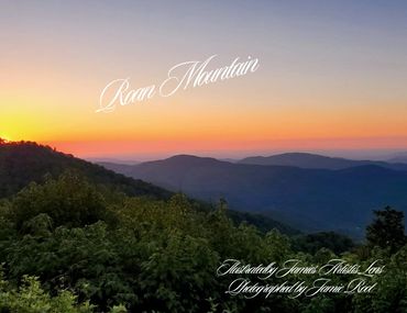 The Roan Mountain Book captures the breathtaking beauty of the mountains at sunset, framed by lush t