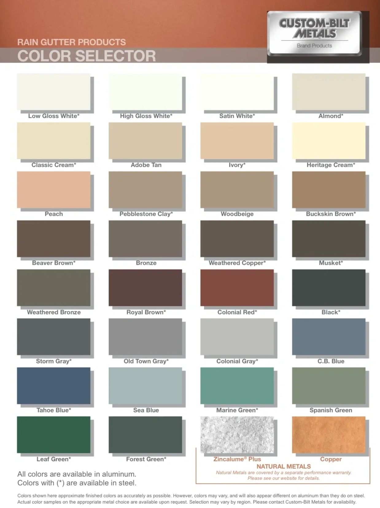 Gutter color selections