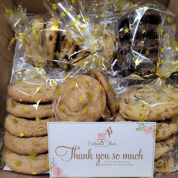 Gourmet cookies, double chocolate brownie, blueberry cobbler, malted chocolate chip