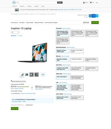 Updated Product Details page with configurable specs