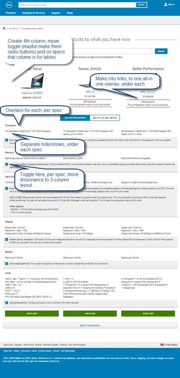 Changes made to an iteration of a Good Better Best product comparison screen