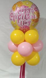 Celebration pole, centerpiece, garland, Happy Mother's Day, party, ribbon flow, yellow pink