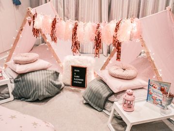 rose gold themed party idea sleepover