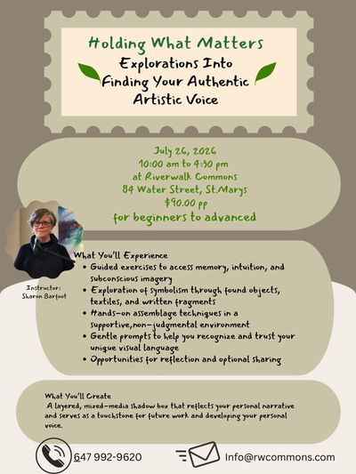 Art workshop flyer for finding your authentic artistic voice on July 26, 2026.