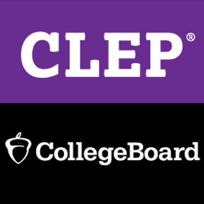 CLEP and CollegeBoard logos on a split purple and black background.