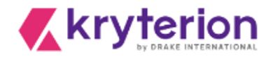 Kryterion logo with purple text and pink icon.