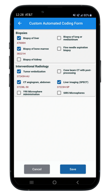 Medmio forms allow users to select procedures performed, and medical billing codes auto-populate.