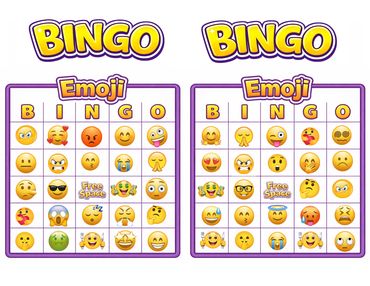 Two colorful emoji bingo cards side by side.