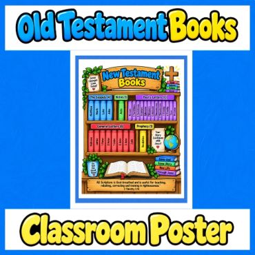 Colorful Old Testament books classroom poster.