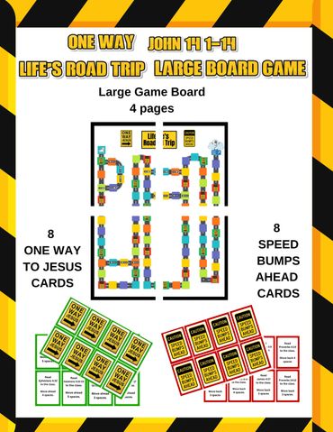 Large board game based on a Bible road trip theme with cards and board segments.