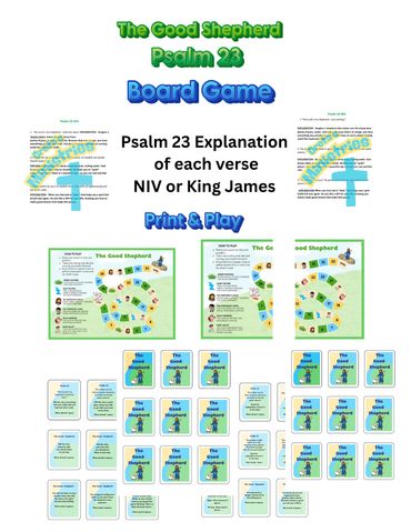 The Good Shepherd Psalm 23 board game with explanation and play cards.
