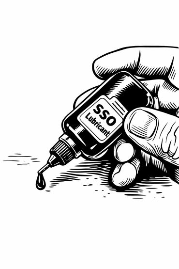 Hand holding a bottle of SSO lubricant with a drop coming out.