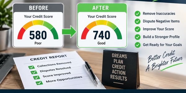 Credit score improvement from 580 to 740 with steps for better credit.