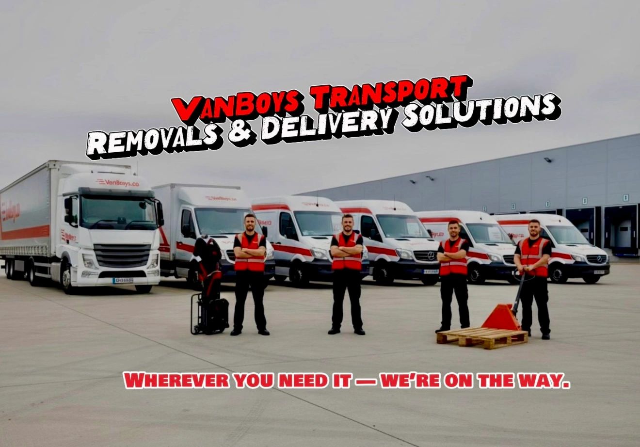 VanBoys Transport team with trucks and vans ready for removals and deliveries.