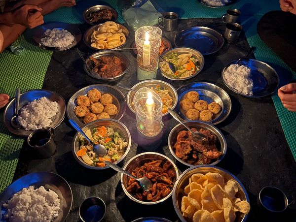 Indonesian rice table in the jungle