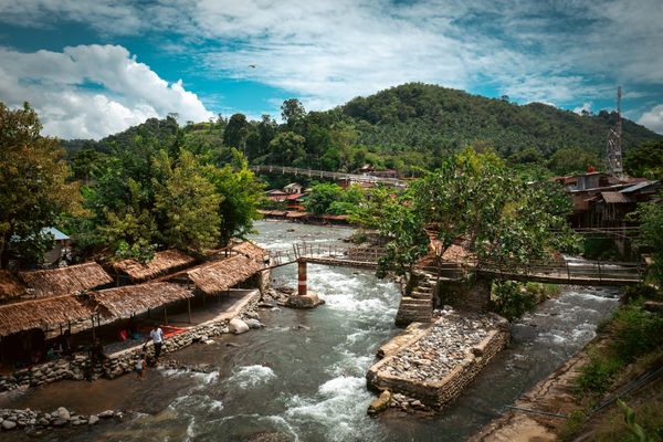 Bukit Lawang river and suspension bridges