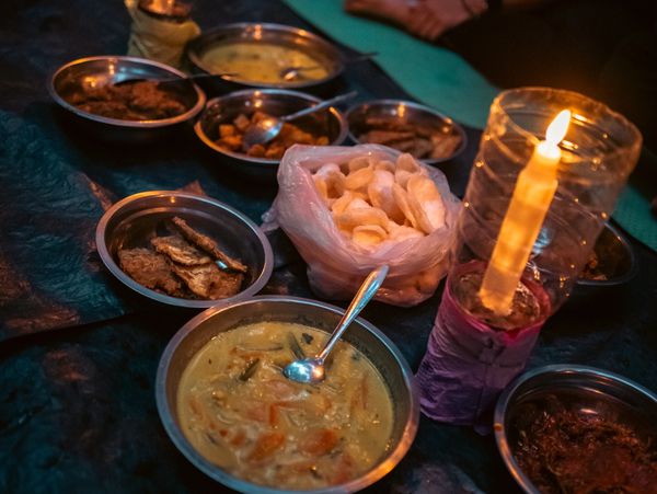 Dinner during the overnight jungle trek in Bukit Lawang