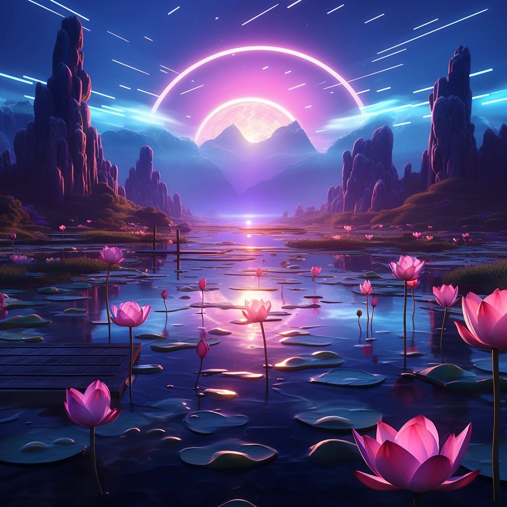 Equilibrium rocks, iridescent teal moon above, vivid pink shades, artfully airbrushed style,