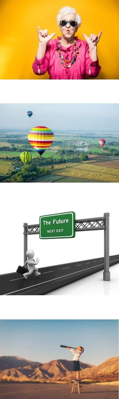 A delighted grandma, hot air balloons, the future as the next exit, and a child with a telescope.