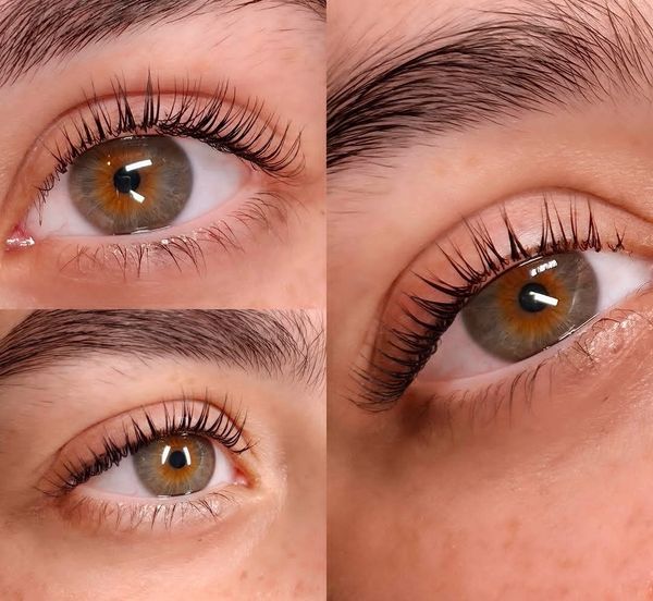 Close-up of hazel eyes with natural eyelashes.