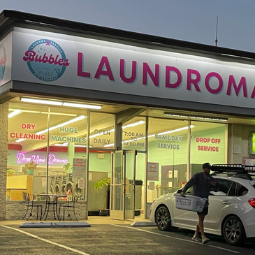 PB's most modern laundromat featuring new huge machines, dry cleaning service, and fluff and fold.
