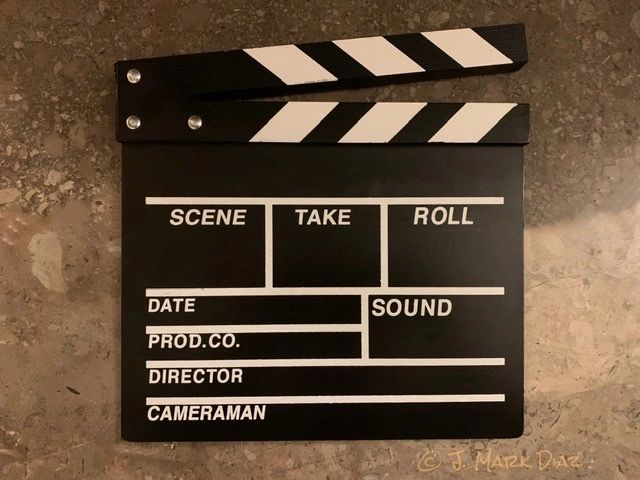 Director’s clapboard. Andrew Diaz, Film Actor sees a digital clapboard every day he works on a set.