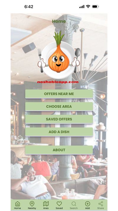 Mobile app home screen with food offers and navigation options.