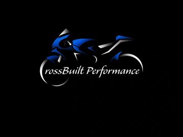 Stylized blue motorcycle logo with 'rossBuilt Performance' text on black background.