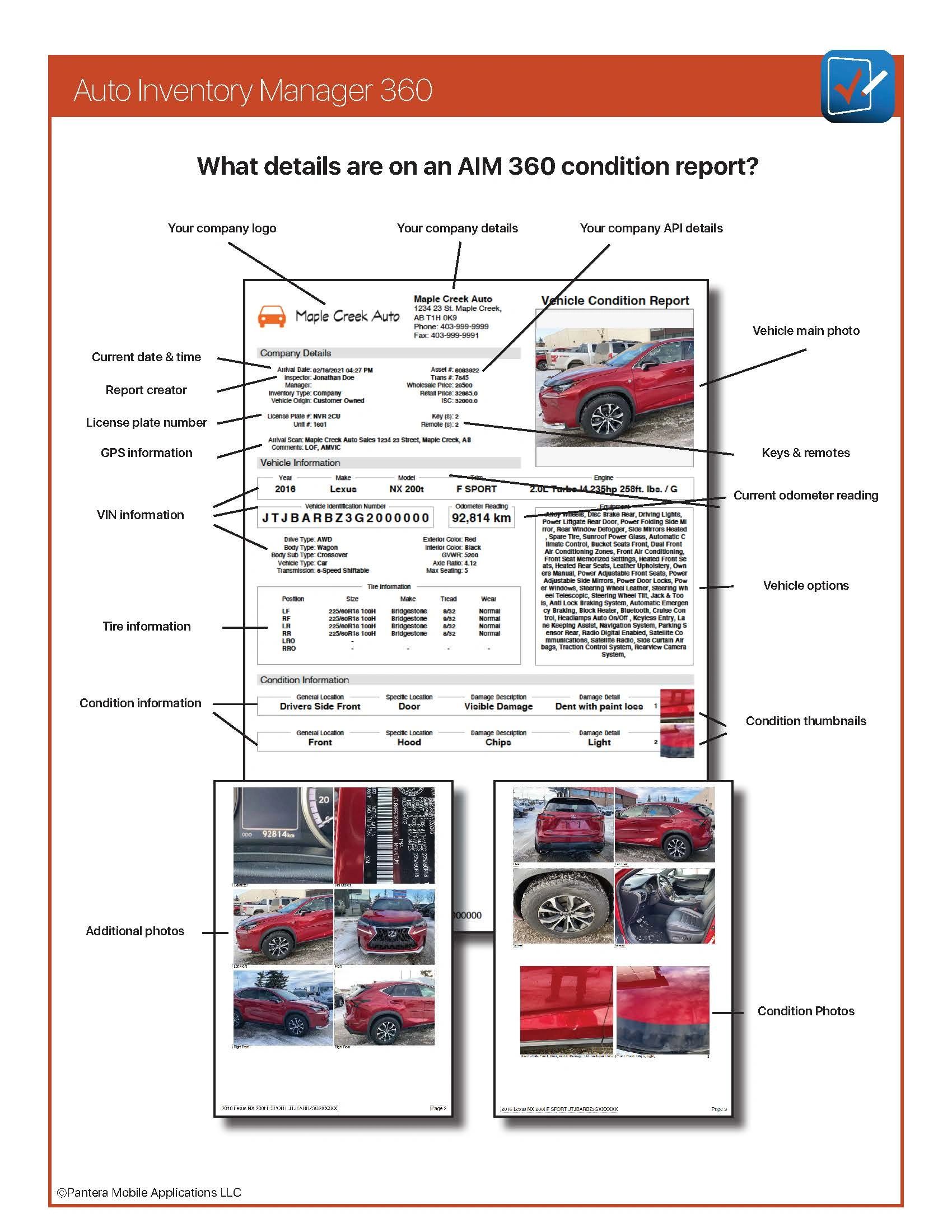 Details of a printed AIM 360 condition report