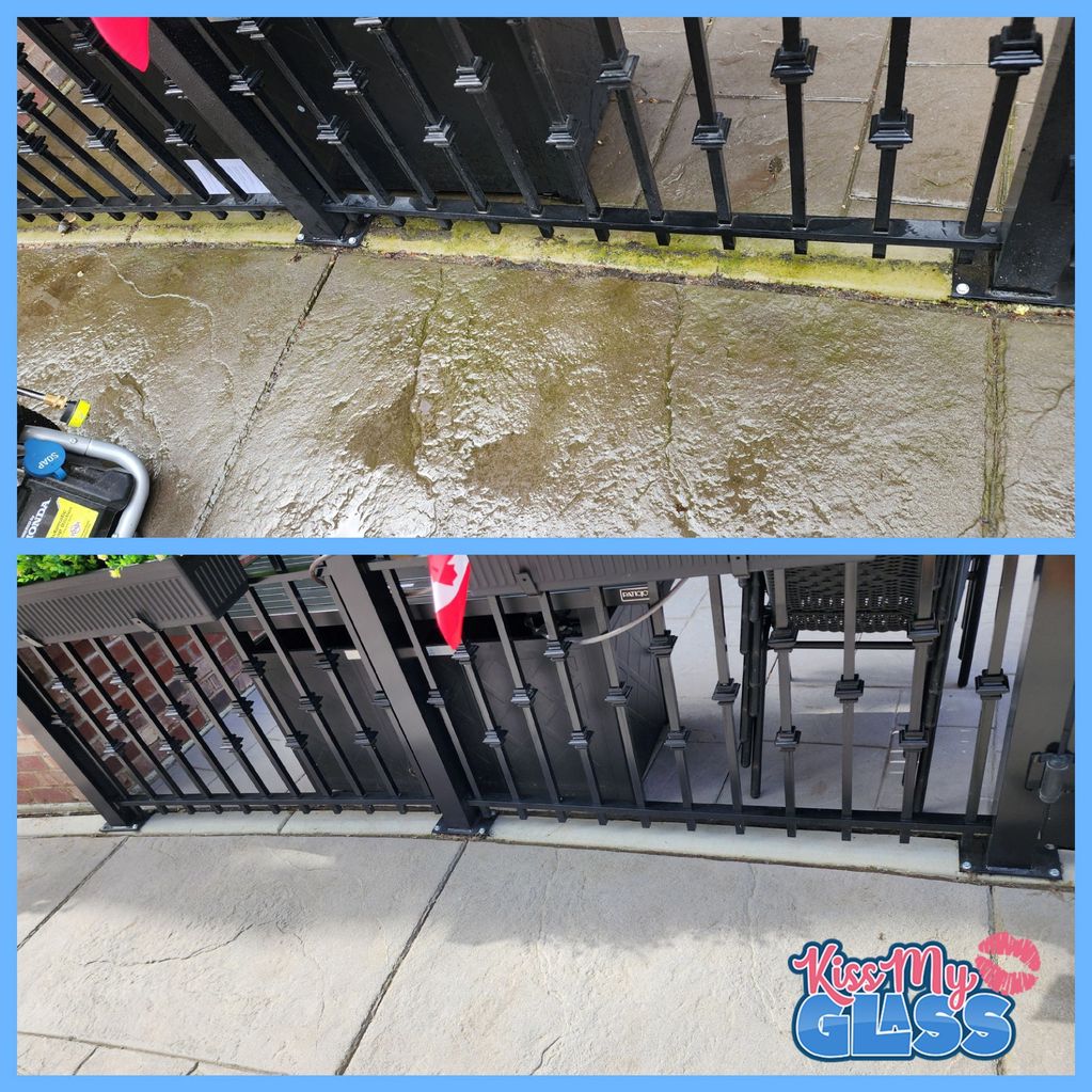 Pressure washing removing moss algae and dirt from exterior surface in Chilliwack