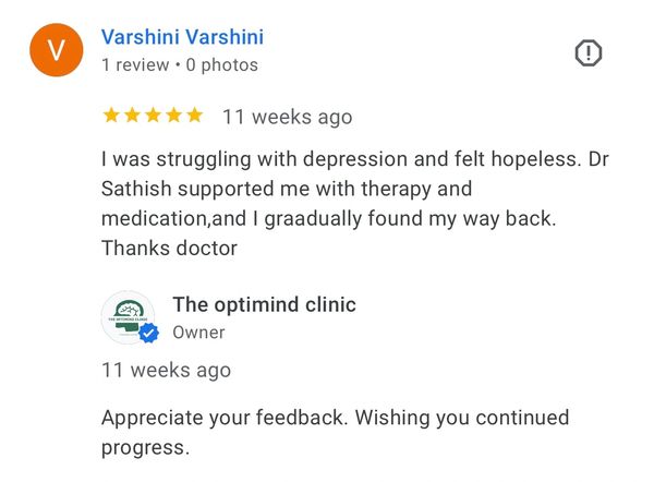 Testimonial about receiving supportive therapy and effective mental health treatment for depression