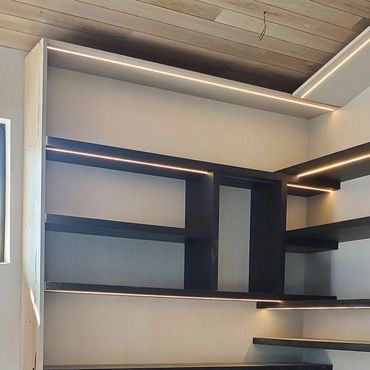 Wood Ceiling and Modern Cabinets with Lighting