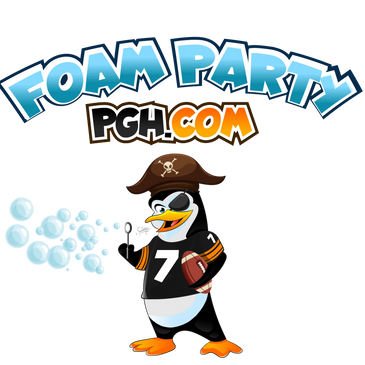 A penguin blowing bubbles. Foam Party. Party.