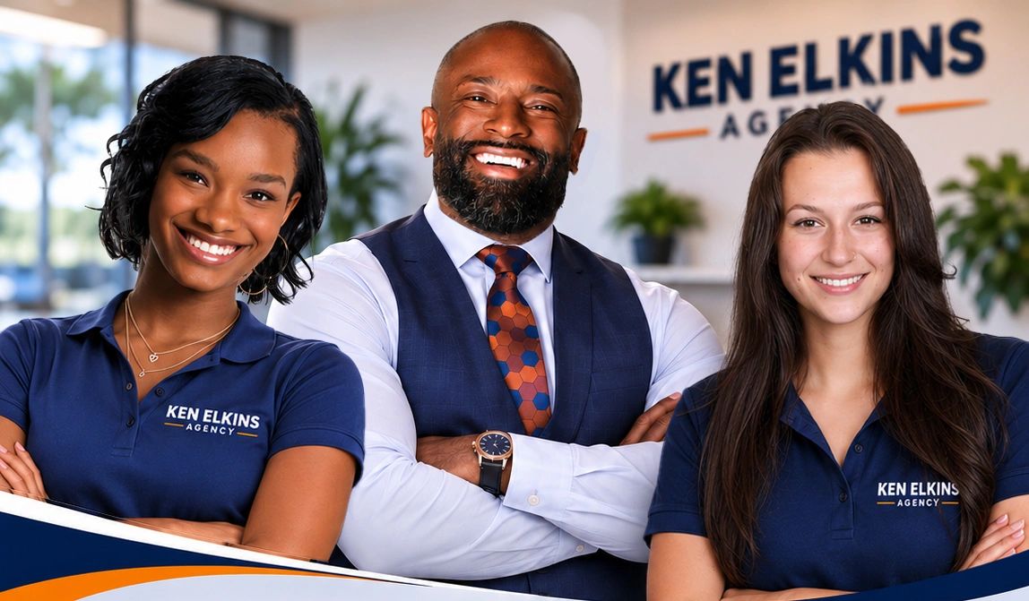 Three smiling professionals from Ken Elkins Agency.