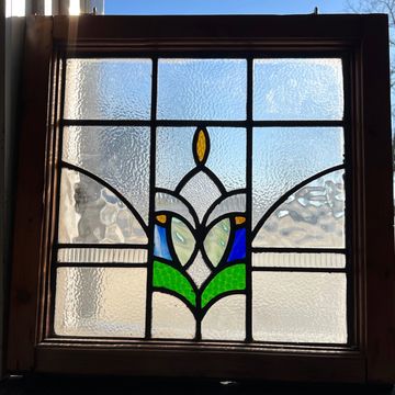 Antique Tudor style stained leaded glass window