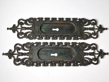 Large pair antique early 1900s sliding door pulls Yale & Towne Manchester design S18