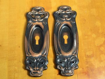 Pair antique sliding door pull with copper flash Japanned finish S6