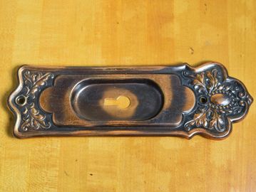 Pair antique Lockwood Mfg 1915s sliding door pull with copper flash Japanned finish S5