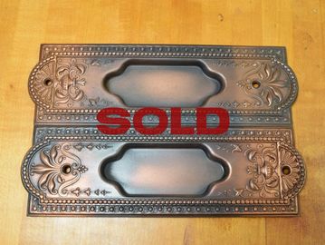 Pair antique early 1900s sliding door pull with copper flash Japanned finish by P & F Corbin S2