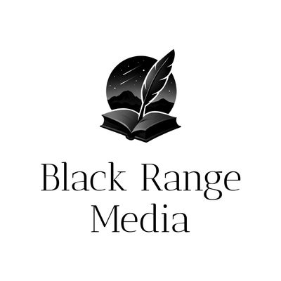 Logo of Black Range Media with a quill and book under a night sky.