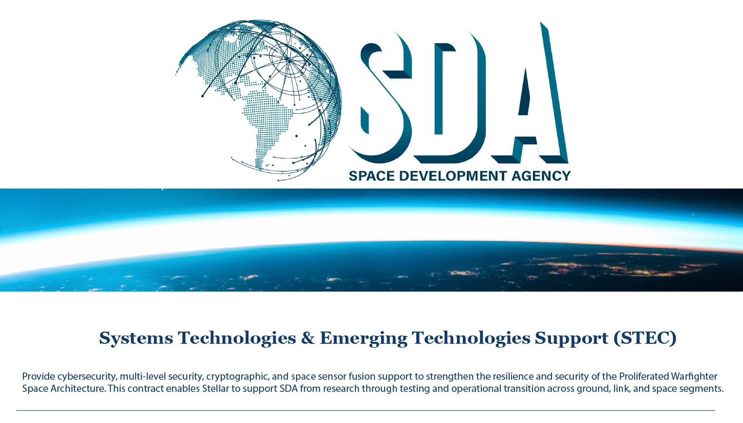 Space Development Agency's STEC cybersecurity and space sensor fusion support.