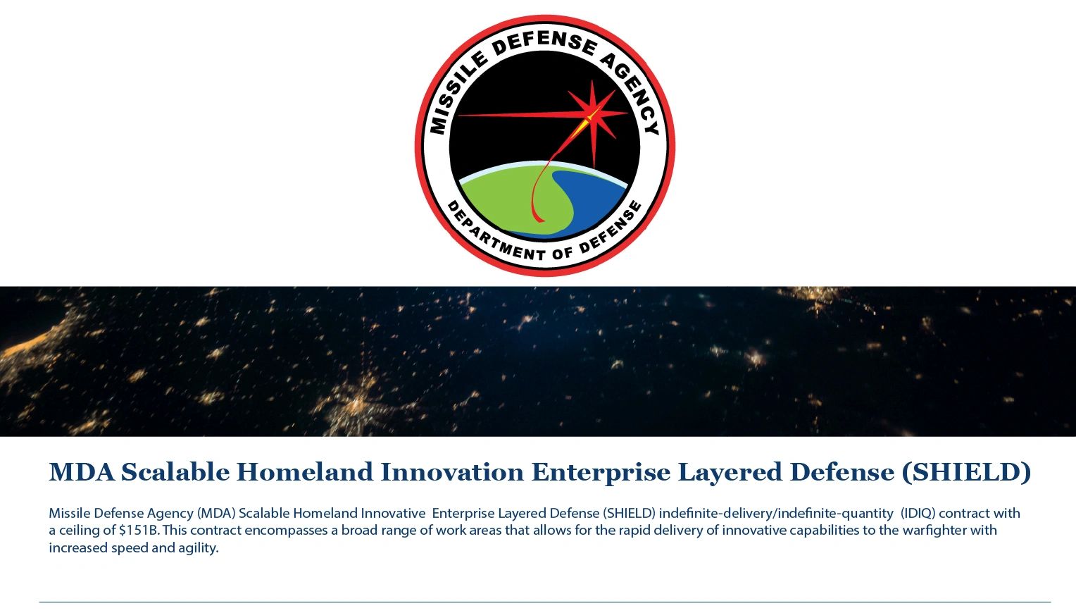 Missile Defense Agency's SHIELD contract overview with $151B ceiling.