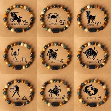 Zodiac Sign charm bracelet tigers eye stone