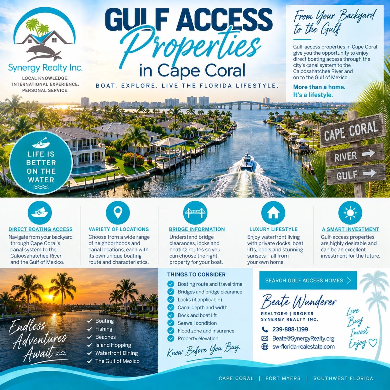Gulf access properties in Cape Coral with boating and waterfront lifestyle.