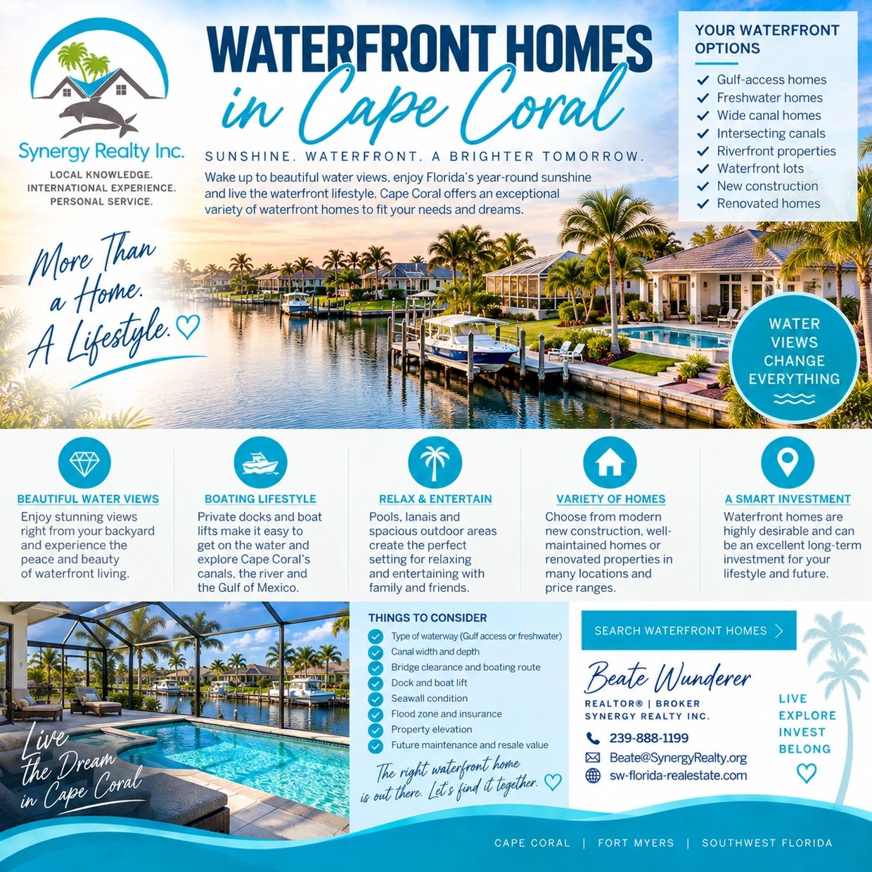 Waterfront homes for sale in Cape Coral with beautiful water views and boating lifestyle.