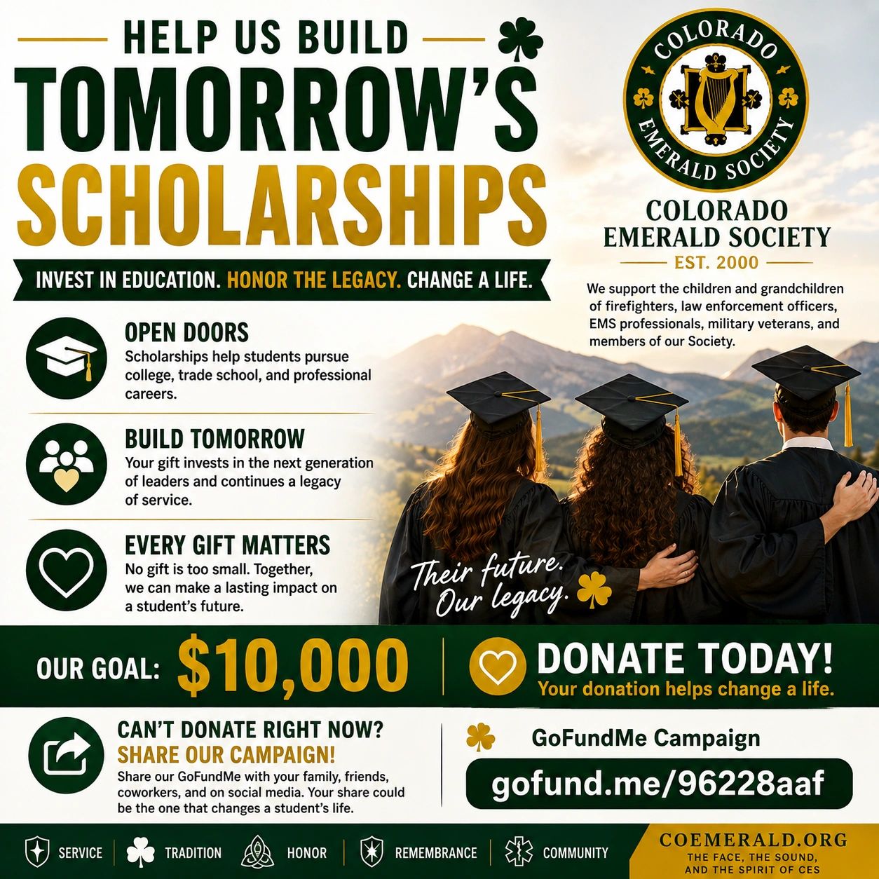 Scholarship fundraiser by Colorado Emerald Society with a $10,000 goal.