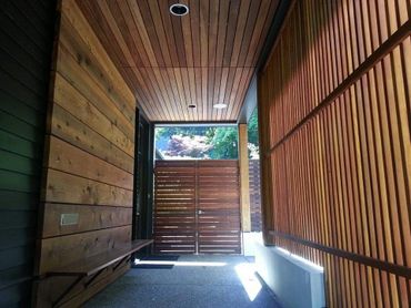 modern stained wood entry