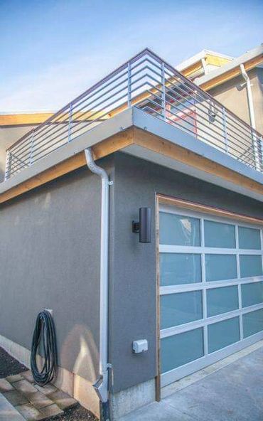 garage door and balcony