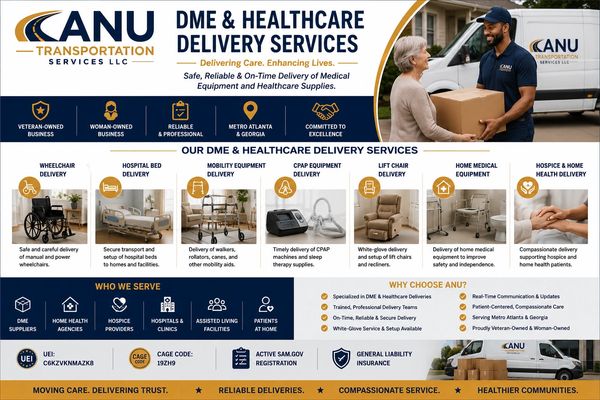 ANU Transportation offers reliable medical equipment delivery in Metro Atlanta and Georgia.