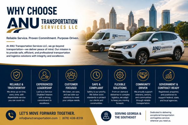 ANU Transportation Services offers reliable, safe, and community-driven transport solutions in Georgia and the Southeast.